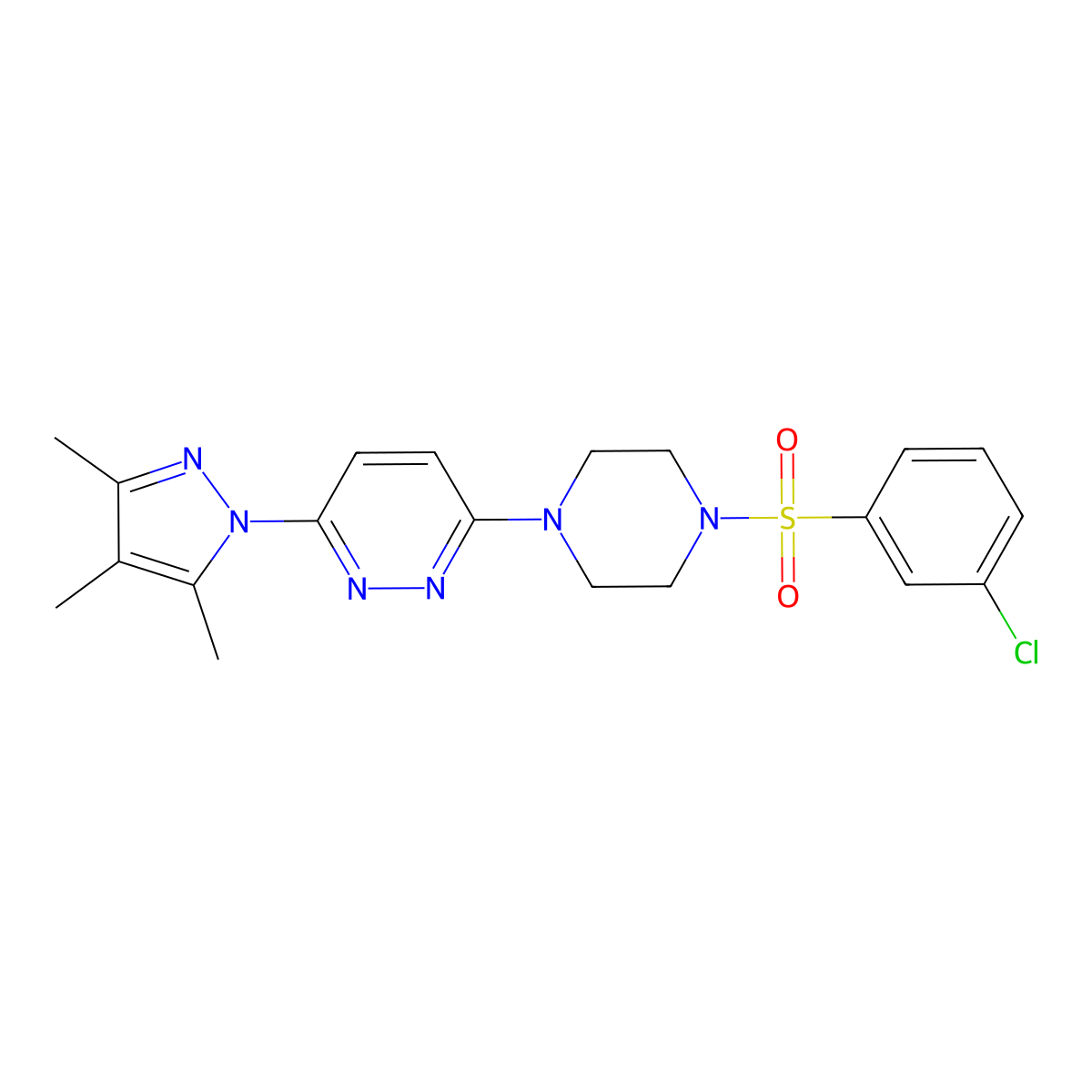 3-[4-(3-chlorobenzenesulfonyl)piperazin-1-yl]-6-(3,4,5-trimethyl-1H-pyrazol-1-yl)pyridazine molecular structure, CAS 1013820-80-8