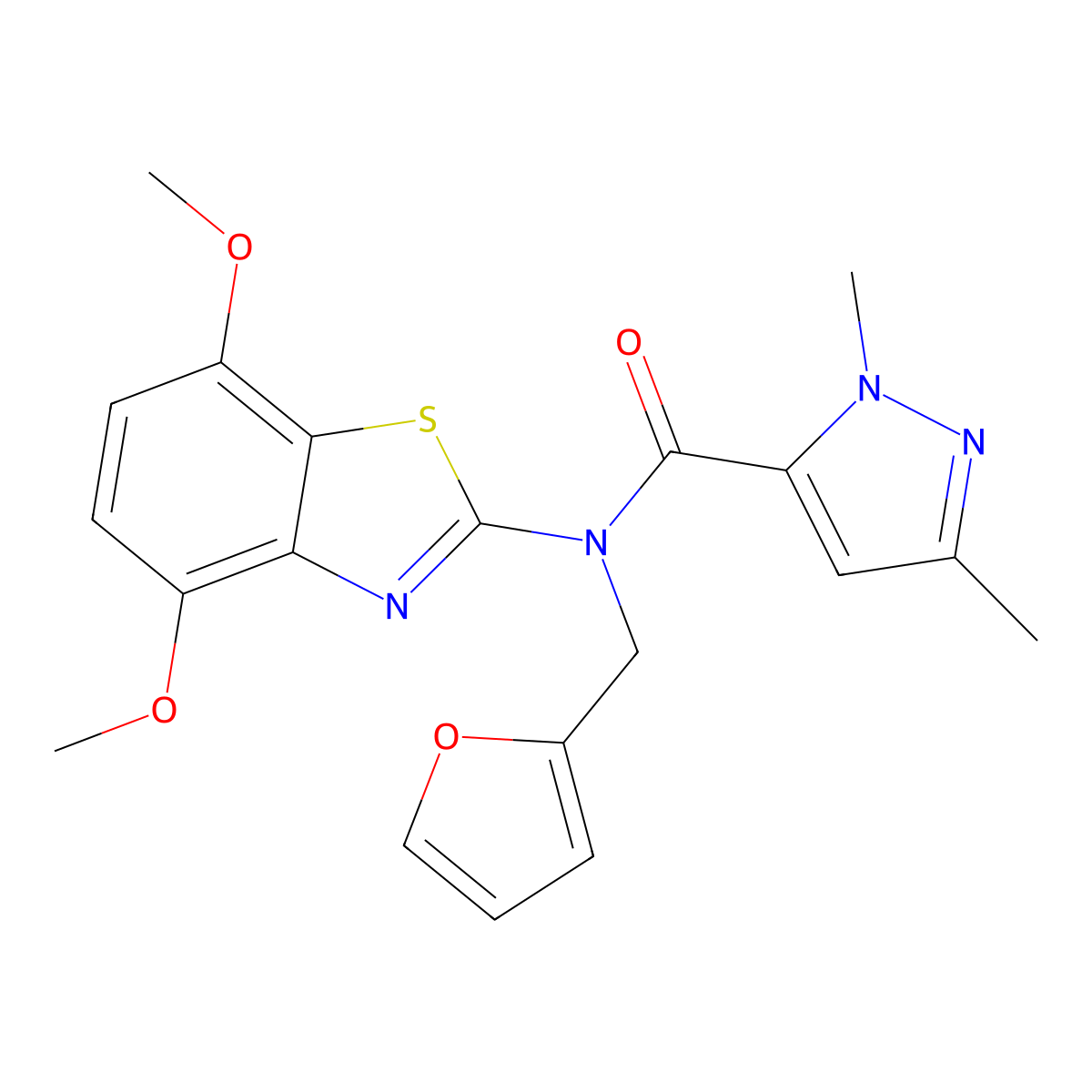 N-(4,7-dimethoxybenzo[d]thiazol-2-yl)-N-(furan-2-ylmethyl)-1,3-dimethyl-1H-pyrazole-5-carboxamide molecular structure, CAS 1013822-04-2
