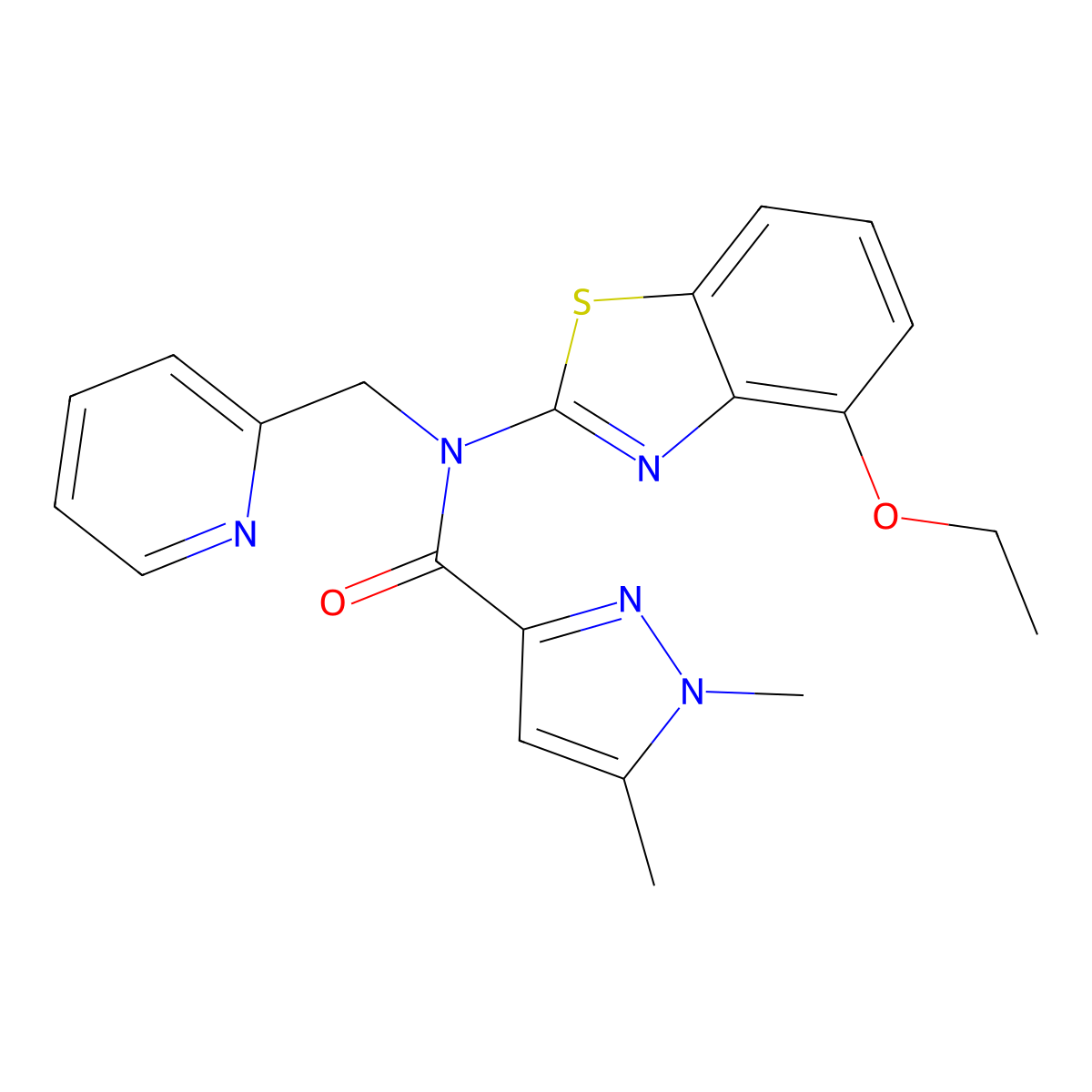 N-(4-ethoxybenzo[d]thiazol-2-yl)-1,5-dimethyl-N-(pyridin-2-ylmethyl)-1H-pyrazole-3-carboxamide molecular structure, CAS 1013822-11-1