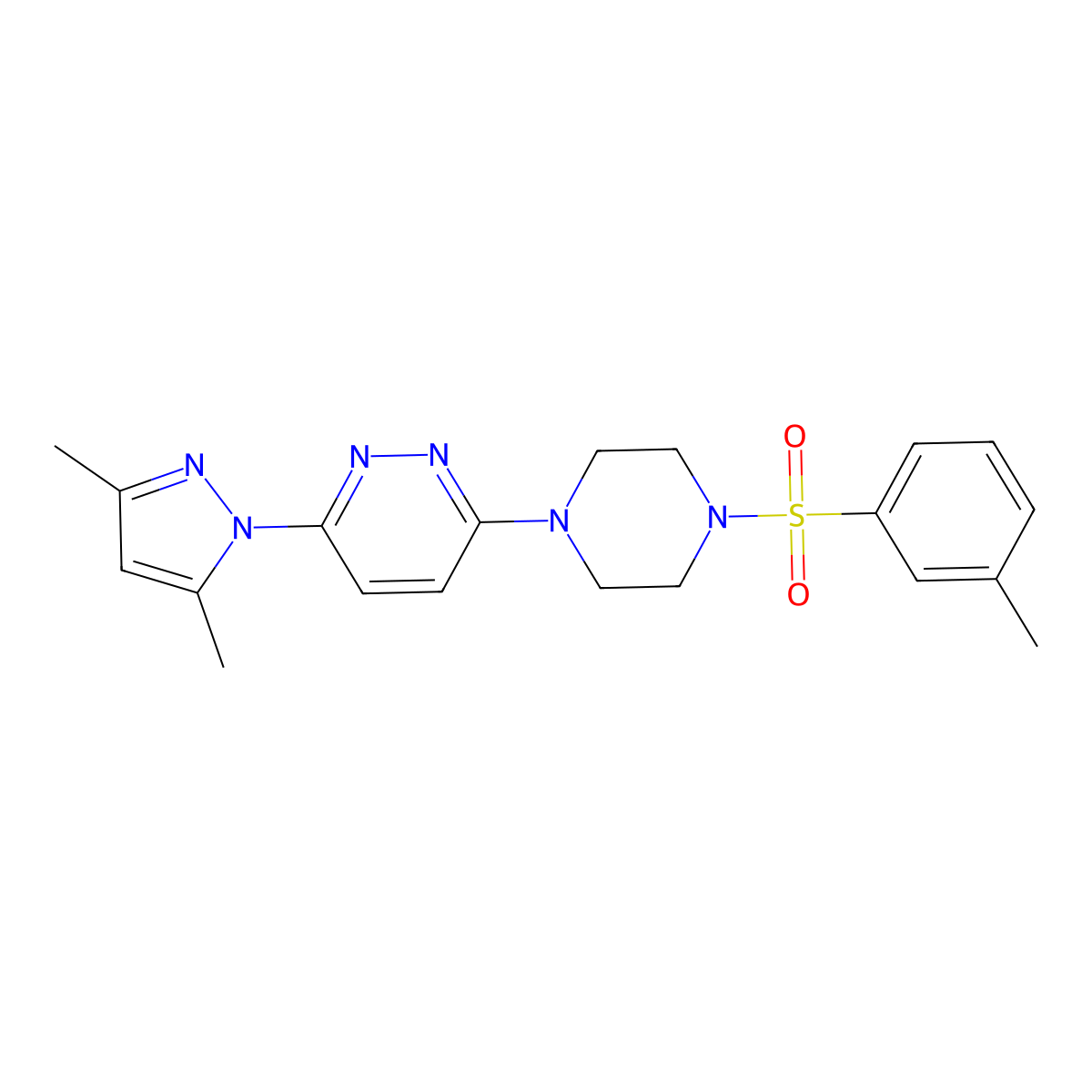 3-(3,5-dimethyl-1H-pyrazol-1-yl)-6-(4-(m-tolylsulfonyl)piperazin-1-yl)pyridazine molecular structure, CAS 1013834-71-3