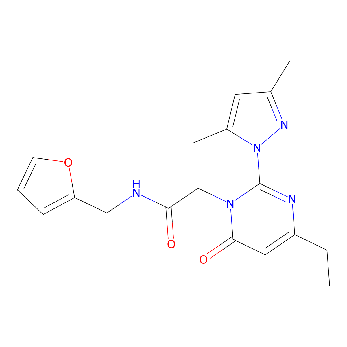 2-(2-(3,5-dimethyl-1H-pyrazol-1-yl)-4-ethyl-6-oxopyrimidin-1(6H)-yl)-N-(furan-2-ylmethyl)acetamide molecular structure, CAS 1013834-77-9