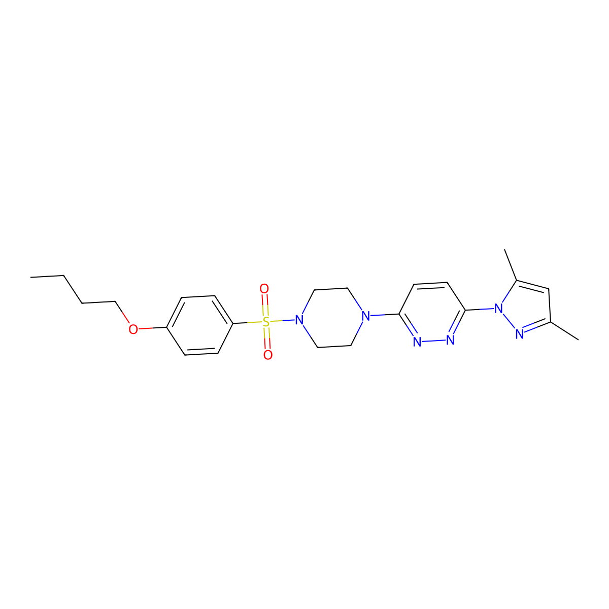 3-(4-((4-butoxyphenyl)sulfonyl)piperazin-1-yl)-6-(3,5-dimethyl-1H-pyrazol-1-yl)pyridazine molecular structure, CAS 1013834-83-7