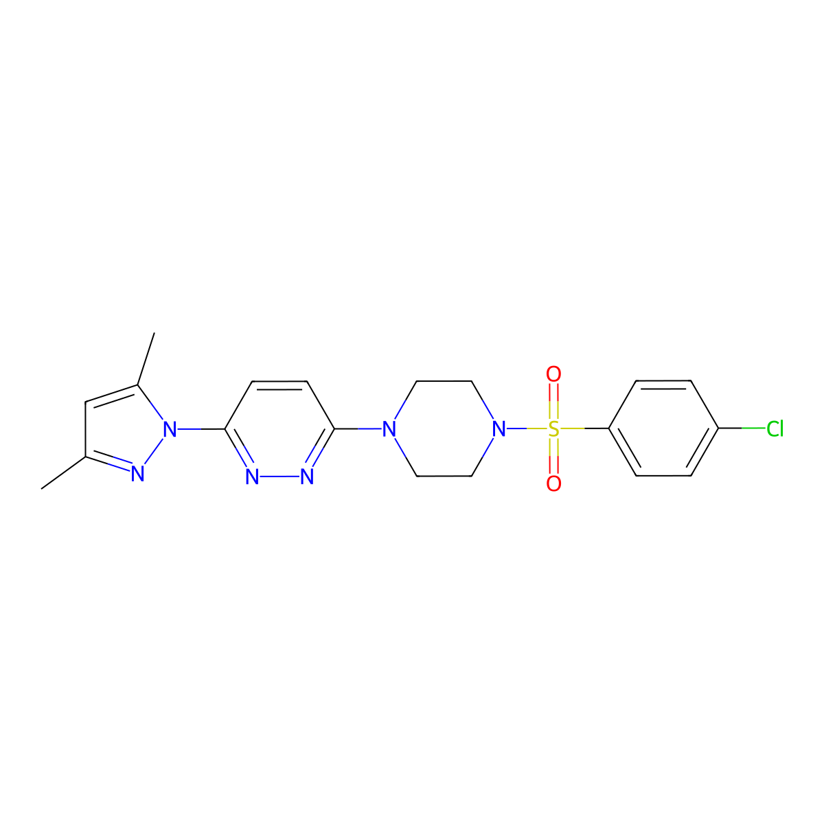 3-(4-((4-chlorophenyl)sulfonyl)piperazin-1-yl)-6-(3,5-dimethyl-1H-pyrazol-1-yl)pyridazine molecular structure, CAS 1013835-01-2