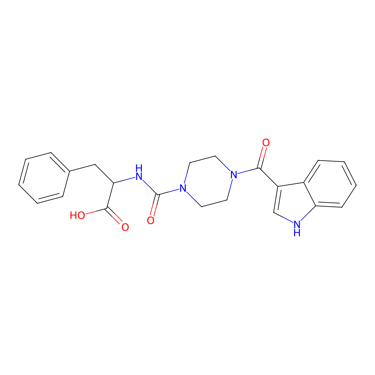 (2S)-2-{[4-(1H-Indole-3-carbonyl)piperazine-1-carbonyl]amino}-3-phenylpropanoic acid molecular structure, CAS 1013835-14-7