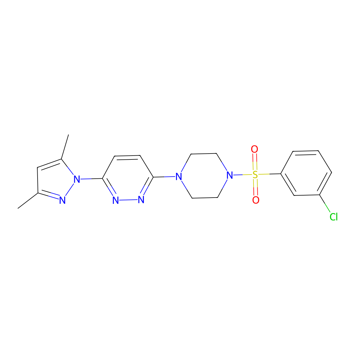 3-(4-((3-chlorophenyl)sulfonyl)piperazin-1-yl)-6-(3,5-dimethyl-1H-pyrazol-1-yl)pyridazine molecular structure, CAS 1013835-33-0