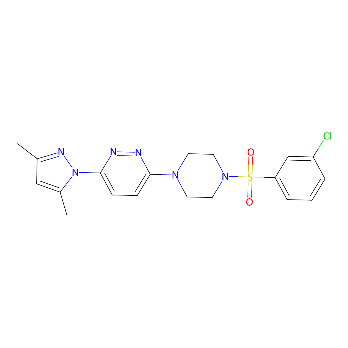 3-(4-((3-chlorophenyl)sulfonyl)piperazin-1-yl)-6-(3,5-dimethyl-1H-pyrazol-1-yl)pyridazine molecular structure, CAS 1013835-33-0