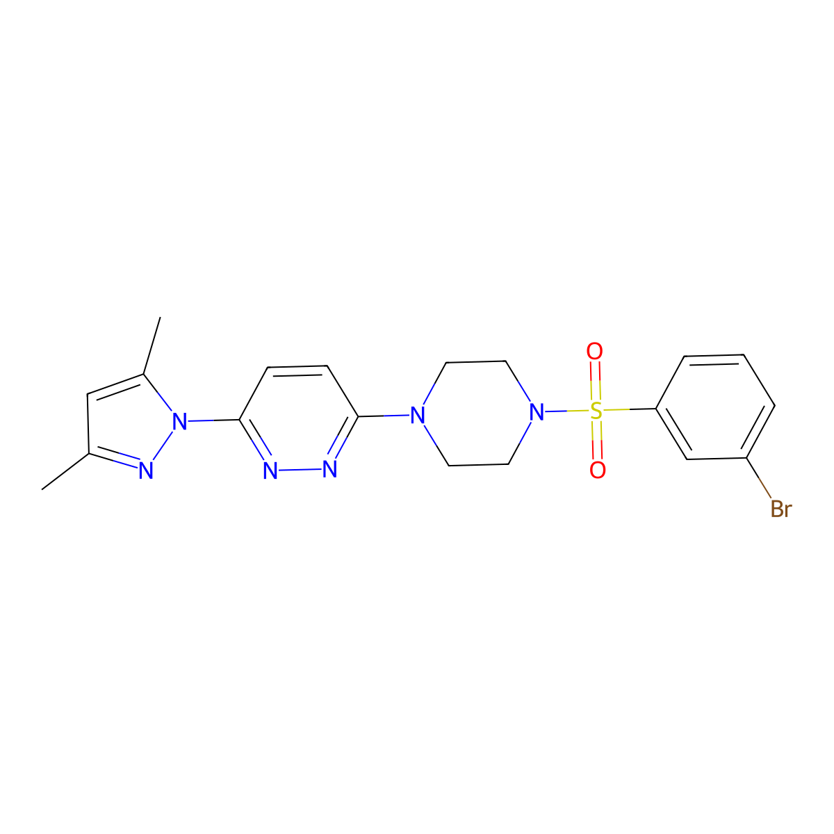 3-(4-((3-bromophenyl)sulfonyl)piperazin-1-yl)-6-(3,5-dimethyl-1H-pyrazol-1-yl)pyridazine molecular structure, CAS 1013835-39-6