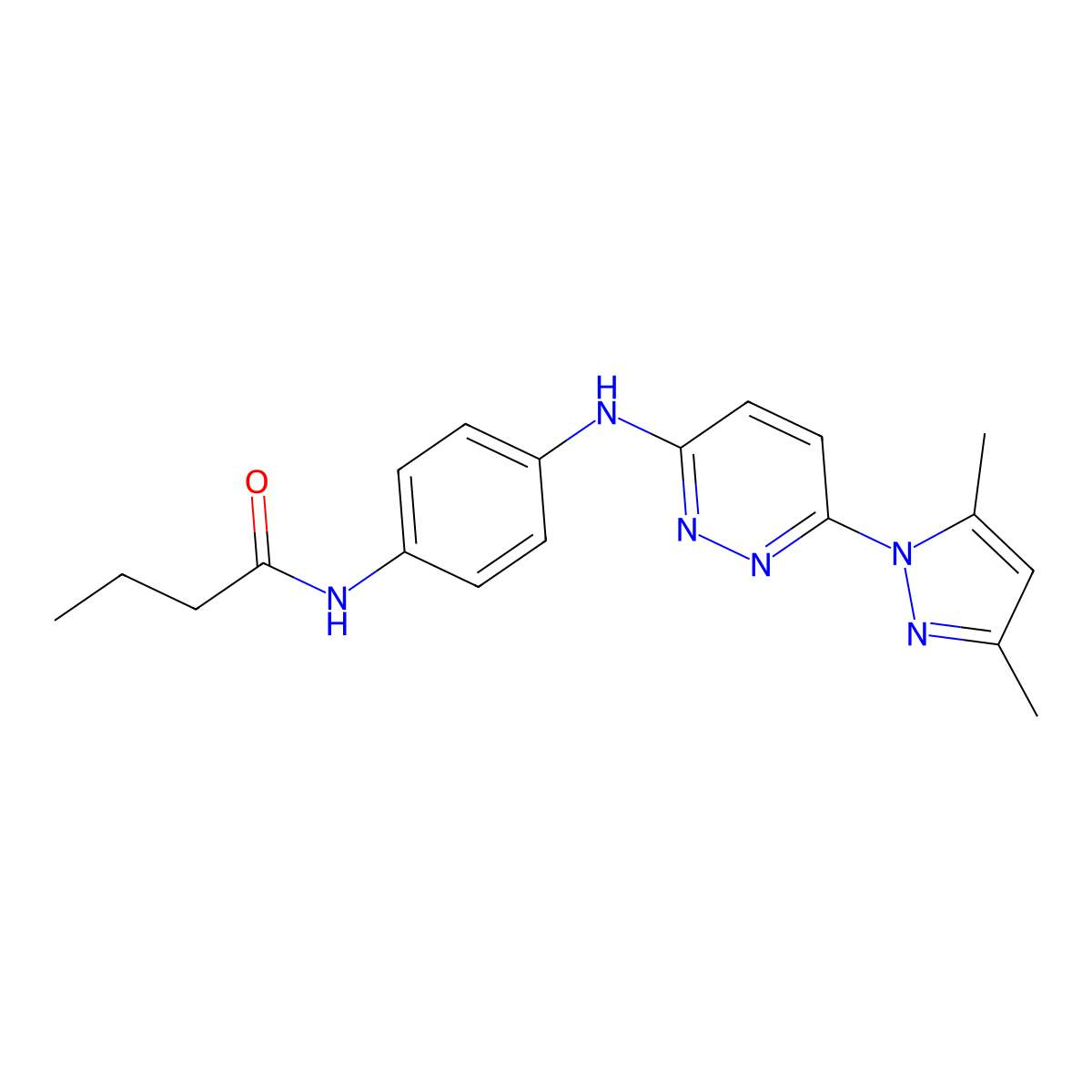 N-(4-((6-(3,5-dimethyl-1H-pyrazol-1-yl)pyridazin-3-yl)amino)phenyl)butyramide molecular structure, CAS 1013835-44-3