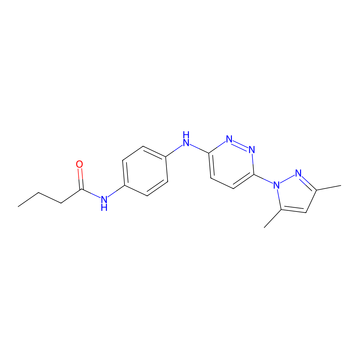 N-(4-((6-(3,5-dimethyl-1H-pyrazol-1-yl)pyridazin-3-yl)amino)phenyl)butyramide molecular structure, CAS 1013835-44-3