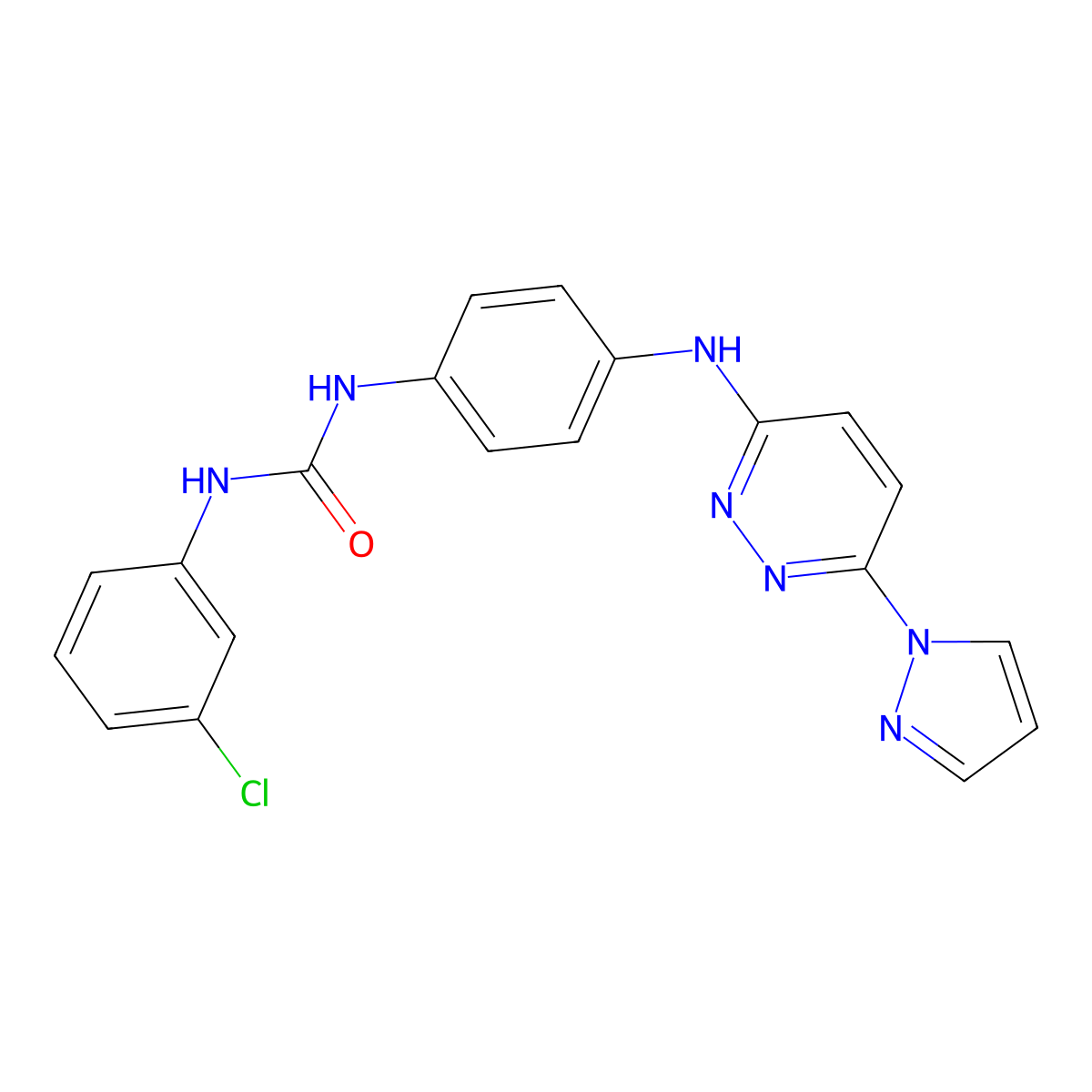 3-(3-chlorophenyl)-1-(4-{[6-(1H-pyrazol-1-yl)pyridazin-3-yl]amino}phenyl)urea molecular structure, CAS 1013835-53-4