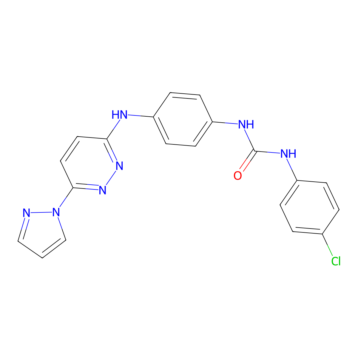 1-(4-((6-(1H-pyrazol-1-yl)pyridazin-3-yl)amino)phenyl)-3-(4-chlorophenyl)urea molecular structure, CAS 1013835-61-4