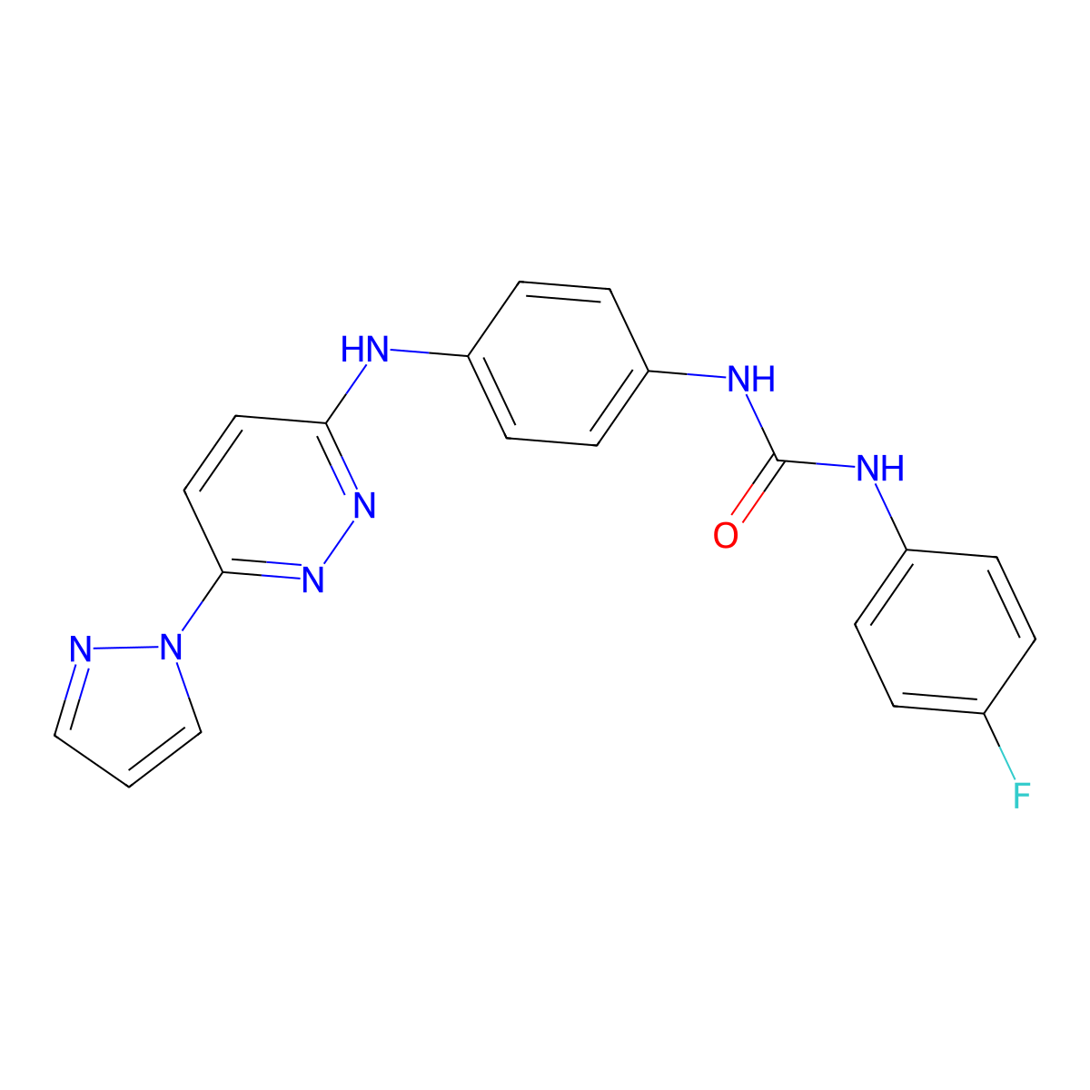1-(4-((6-(1H-pyrazol-1-yl)pyridazin-3-yl)amino)phenyl)-3-(4-fluorophenyl)urea molecular structure, CAS 1013835-88-5