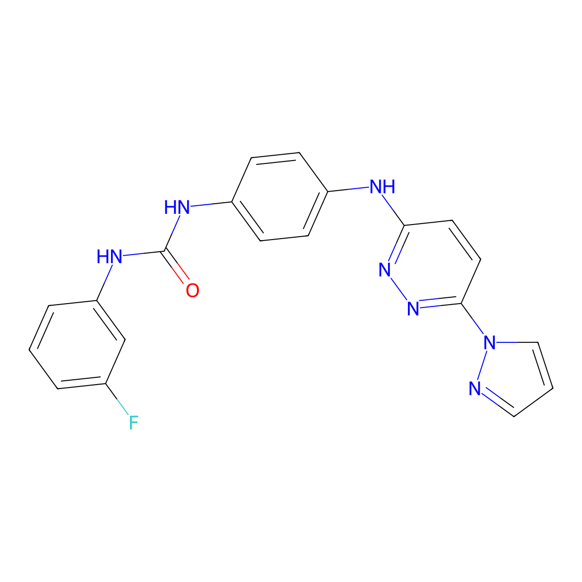 1-(4-((6-(1H-pyrazol-1-yl)pyridazin-3-yl)amino)phenyl)-3-(3-fluorophenyl)urea molecular structure, CAS 1013836-02-6
