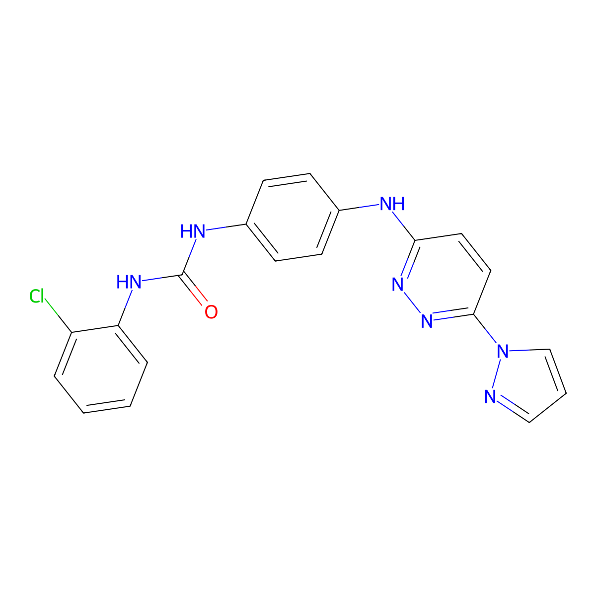 1-(4-((6-(1H-pyrazol-1-yl)pyridazin-3-yl)amino)phenyl)-3-(2-chlorophenyl)urea molecular structure, CAS 1013836-05-9