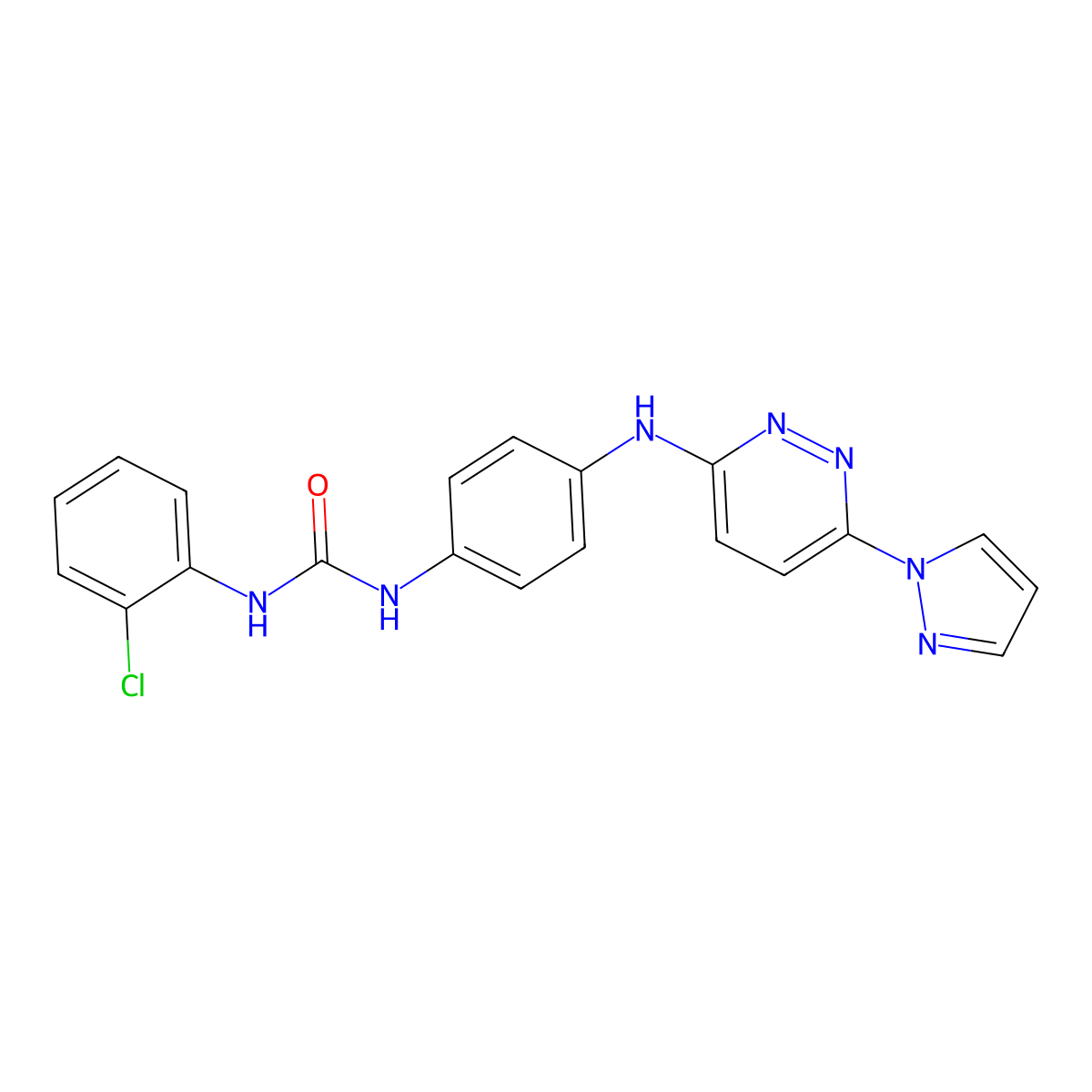 1-(4-((6-(1H-pyrazol-1-yl)pyridazin-3-yl)amino)phenyl)-3-(2-chlorophenyl)urea molecular structure, CAS 1013836-05-9