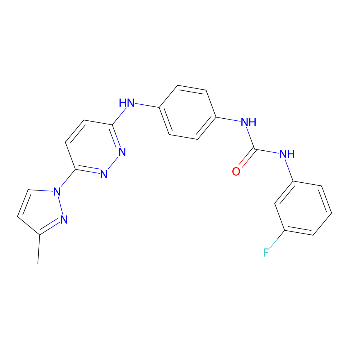 1-(3-fluorophenyl)-3-(4-((6-(3-methyl-1H-pyrazol-1-yl)pyridazin-3-yl)amino)phenyl)urea molecular structure, CAS 1013836-22-0