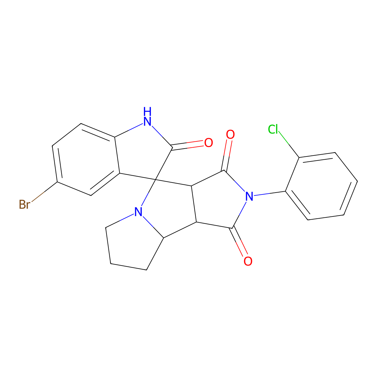 (3S,3'aR,8'aS,8'bS)-5-bromo-2'-(2-chlorophenyl)spiro[1H-indole-3,4'-3a,6,7,8,8a,8b-hexahydropyrrolo[3,4-a]pyrrolizine]-1',2,3'-trione molecular structure, CAS 1013837-48-3