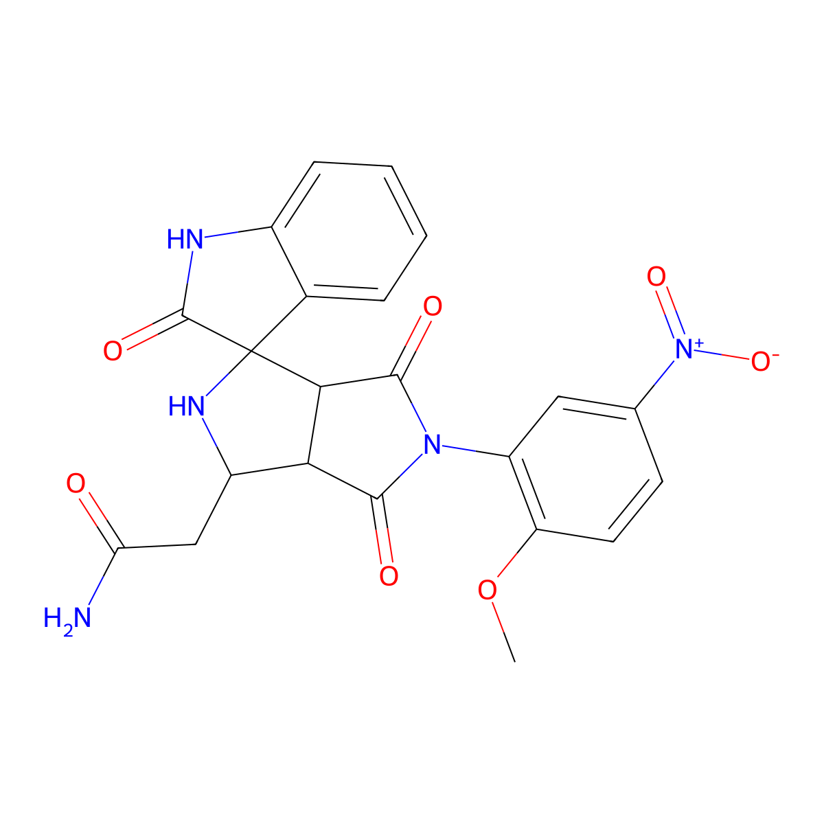 2-[(1S,3R,3aR,6aS)-5-(2-methoxy-5-nitrophenyl)-2',4,6-trioxospiro[1,2,3a,6a-tetrahydropyrrolo[3,4-c]pyrrole-3,3'-1H-indole]-1-yl]acetamide molecular structure, CAS 1013837-96-1