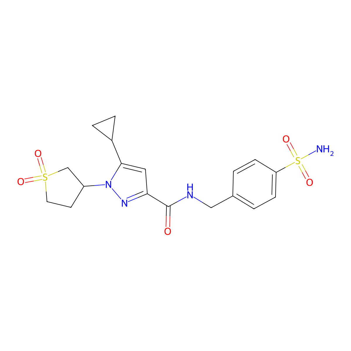 5-cyclopropyl-1-(1,1-dioxidotetrahydrothiophen-3-yl)-N-(4-sulfamoylbenzyl)-1H-pyrazole-3-carboxamide molecular structure, CAS 1013838-30-6