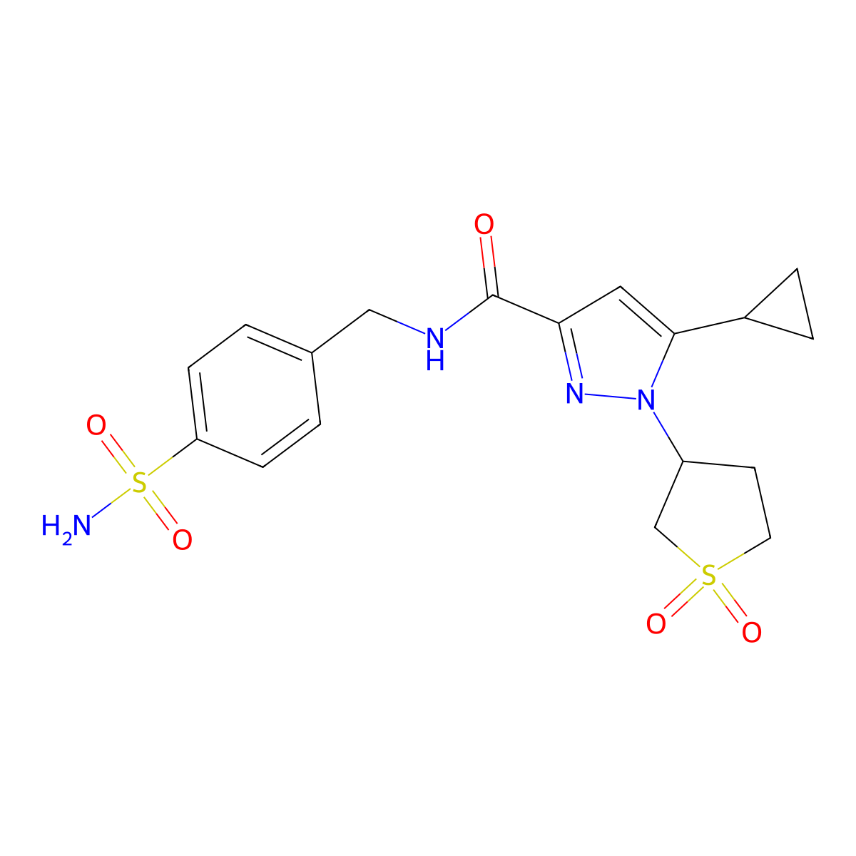 5-cyclopropyl-1-(1,1-dioxidotetrahydrothiophen-3-yl)-N-(4-sulfamoylbenzyl)-1H-pyrazole-3-carboxamide molecular structure, CAS 1013838-30-6