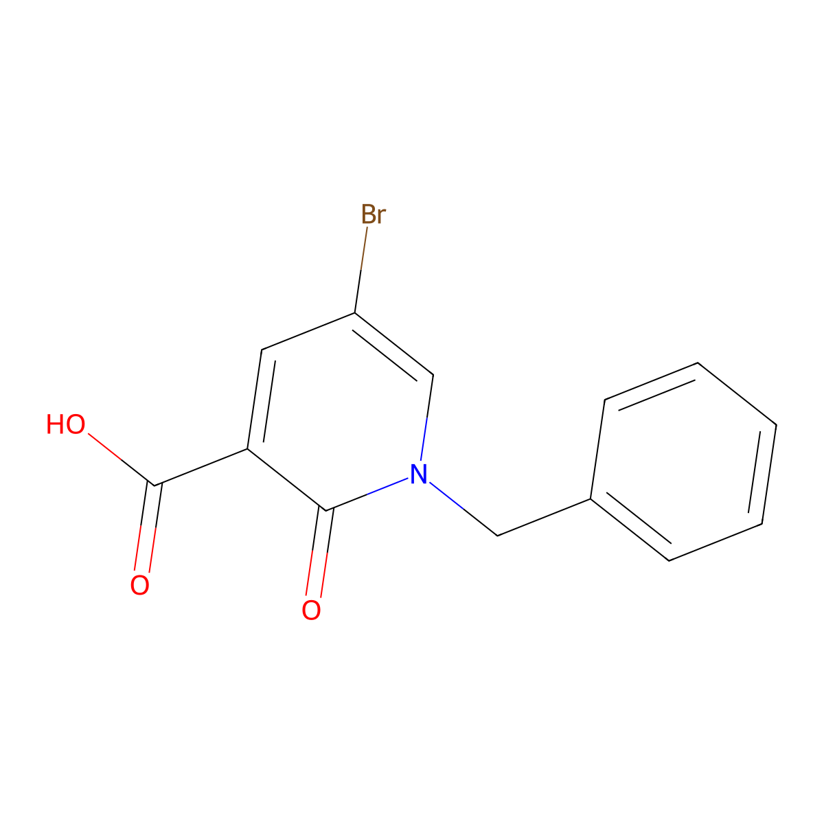 1-Benzyl-5-bromo-2-oxo-1,2-dihydro-3-pyridinecarboxylic acid molecular structure, CAS 101384-63-8