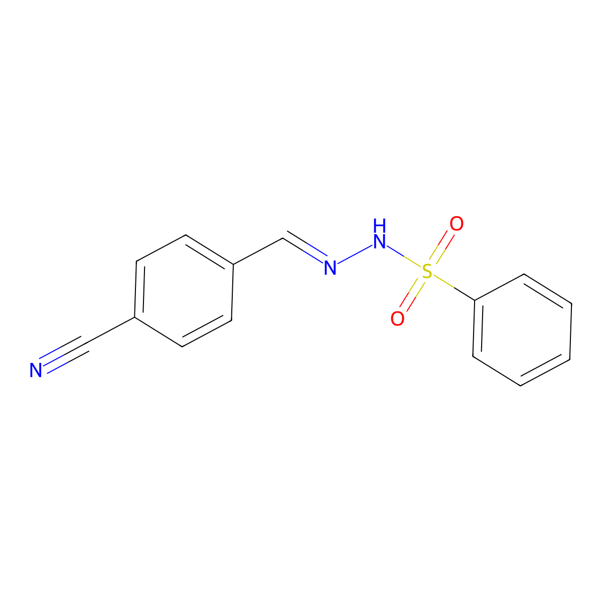 N-[(E)-(4-cyanophenyl)methylideneamino]benzenesulfonamide molecular structure, CAS 101385-21-1