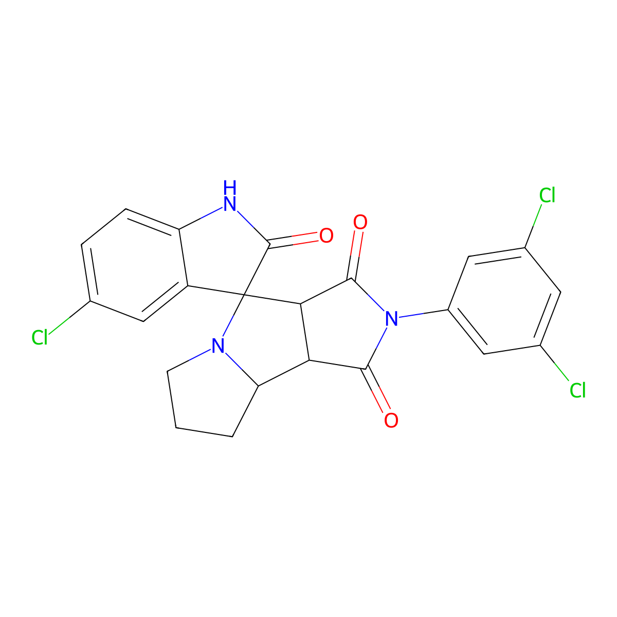 (3S,3'aR,8'aS,8'bS)-5-chloro-2'-(3,5-dichlorophenyl)spiro[1H-indole-3,4'-3a,6,7,8,8a,8b-hexahydropyrrolo[3,4-a]pyrrolizine]-1',2,3'-trione molecular structure, CAS 1013852-09-9