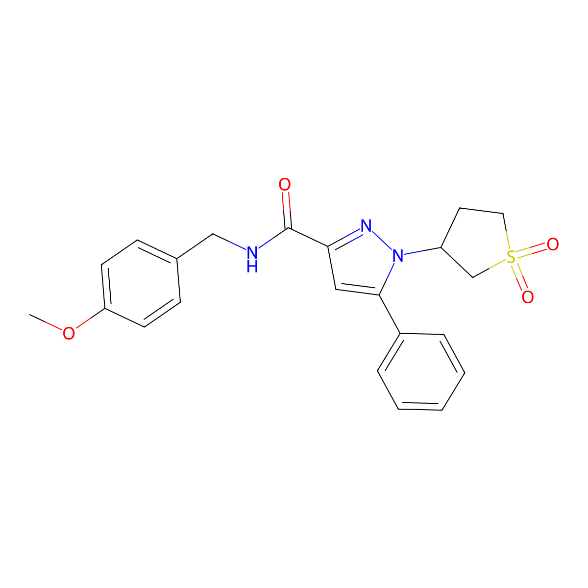 1-(1,1-dioxidotetrahydrothiophen-3-yl)-N-(4-methoxybenzyl)-5-phenyl-1H-pyrazole-3-carboxamide molecular structure, CAS 1013853-56-9