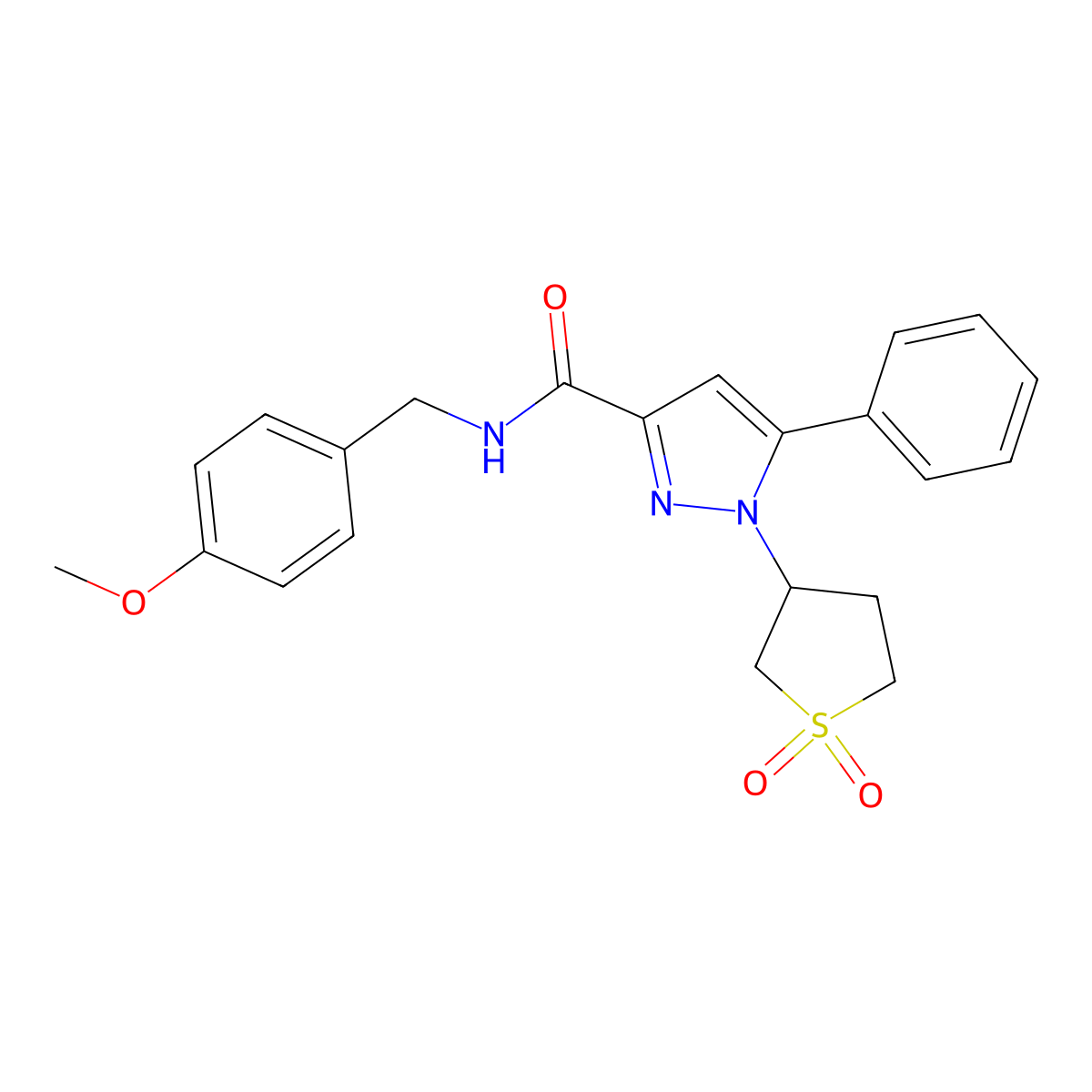 1-(1,1-dioxidotetrahydrothiophen-3-yl)-N-(4-methoxybenzyl)-5-phenyl-1H-pyrazole-3-carboxamide molecular structure, CAS 1013853-56-9