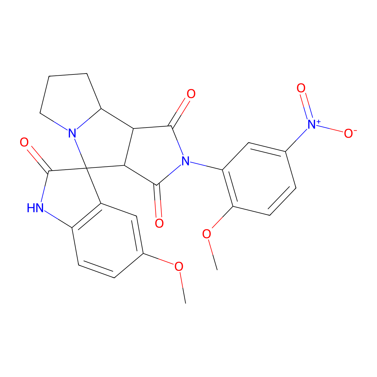 (3S,3'aR,8'aS,8'bS)-5-methoxy-2'-(2-methoxy-5-nitrophenyl)spiro[1H-indole-3,4'-3a,6,7,8,8a,8b-hexahydropyrrolo[3,4-a]pyrrolizine]-1',2,3'-trione molecular structure, CAS 1013871-19-6