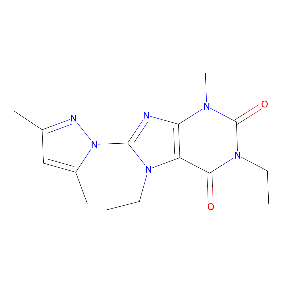8-(3,5-Dimethylpyrazolyl)-1,7-diethyl-3-methyl-1,3,7-trihydropurine-2,6-dione molecular structure, CAS 1013873-82-9