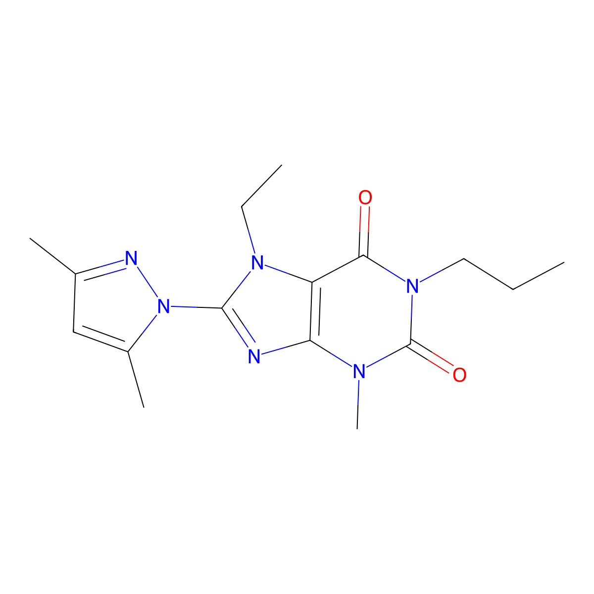 8-(3,5-dimethyl-1H-pyrazol-1-yl)-7-ethyl-3-methyl-1-propyl-2,3,6,7-tetrahydro-1H-purine-2,6-dione molecular structure, CAS 1013874-56-0