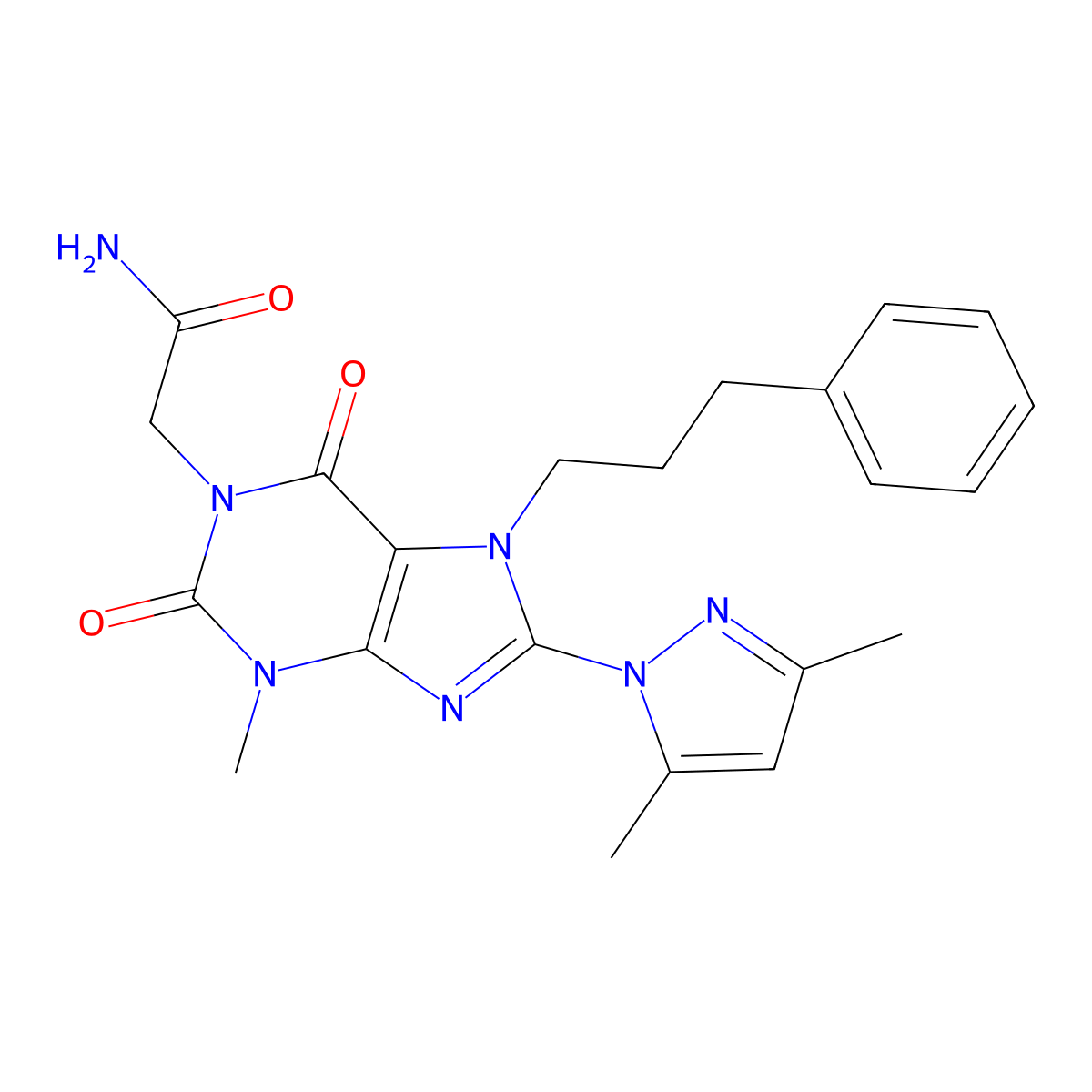 2-(8-(3,5-dimethyl-1H-pyrazol-1-yl)-3-methyl-2,6-dioxo-7-(3-phenylpropyl)-2,3,6,7-tetrahydro-1H-purin-1-yl)acetamide molecular structure, CAS 1013874-68-4