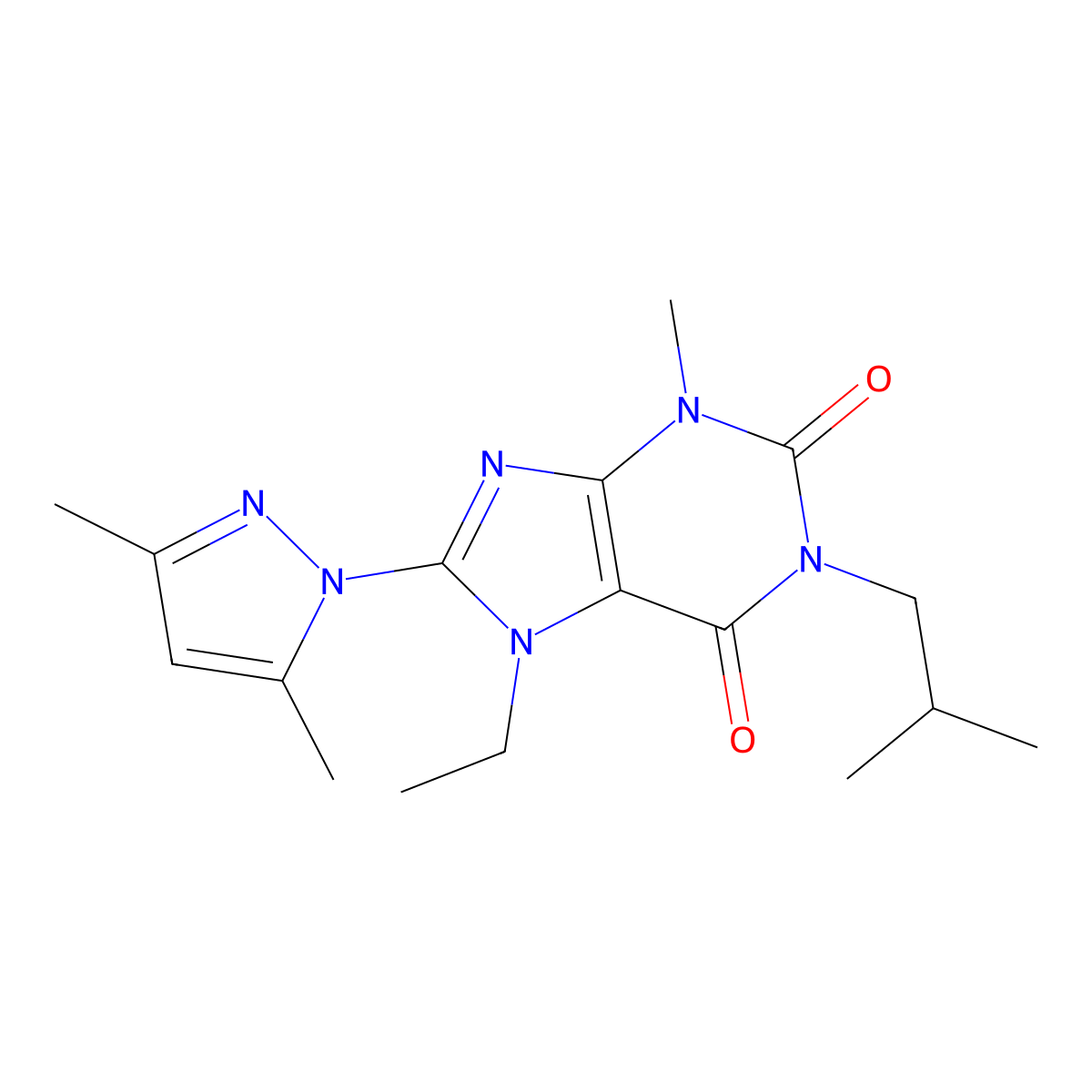 8-(3,5-dimethyl-1H-pyrazol-1-yl)-7-ethyl-1-isobutyl-3-methyl-1H-purine-2,6(3H,7H)-dione molecular structure, CAS 1013874-94-6