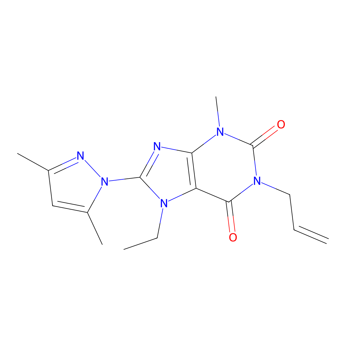 8-(3,5-dimethyl-1H-pyrazol-1-yl)-7-ethyl-3-methyl-1-(prop-2-en-1-yl)-2,3,6,7-tetrahydro-1H-purine-2,6-dione molecular structure, CAS 1013875-11-0