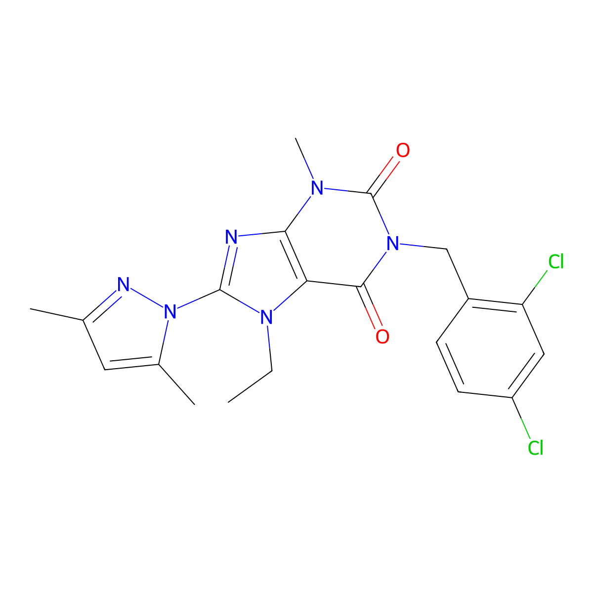 1-(2,4-dichlorobenzyl)-8-(3,5-dimethyl-1H-pyrazol-1-yl)-7-ethyl-3-methyl-1H-purine-2,6(3H,7H)-dione molecular structure, CAS 1013876-10-2