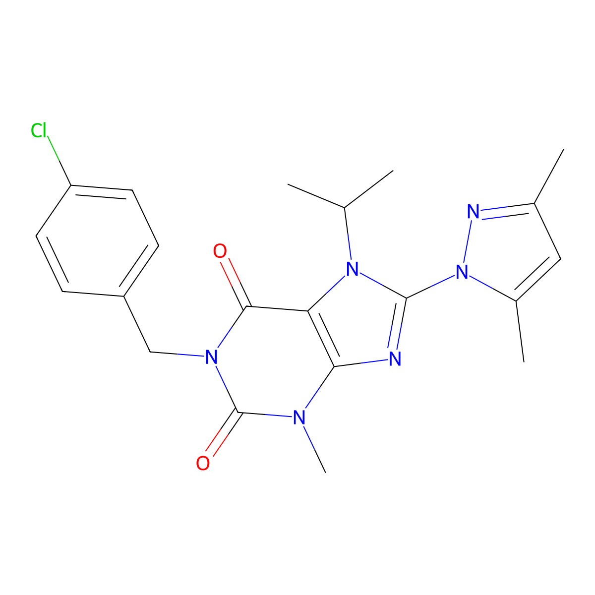 8-(3,5-Dimethylpyrazolyl)-1-[(4-chlorophenyl)methyl]-3-methyl-7-(methylethyl)-1,3,7-trihydropurine-2,6-dione molecular structure, CAS 1013876-21-5