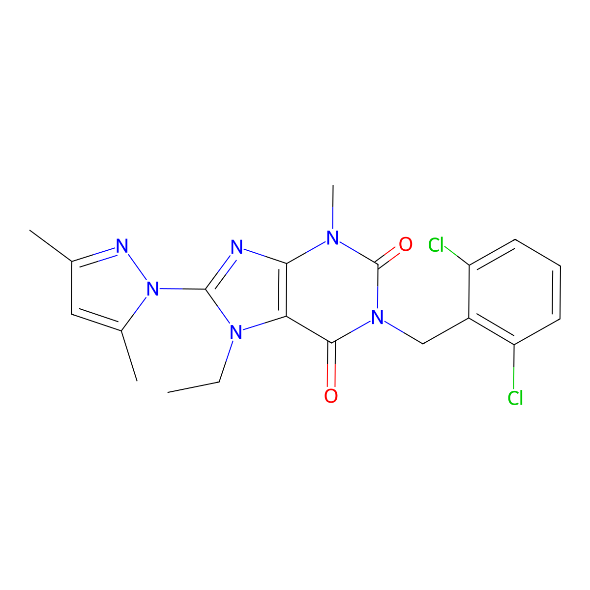 1-(2,6-dichlorobenzyl)-8-(3,5-dimethyl-1H-pyrazol-1-yl)-7-ethyl-3-methyl-1H-purine-2,6(3H,7H)-dione molecular structure, CAS 1013876-34-0
