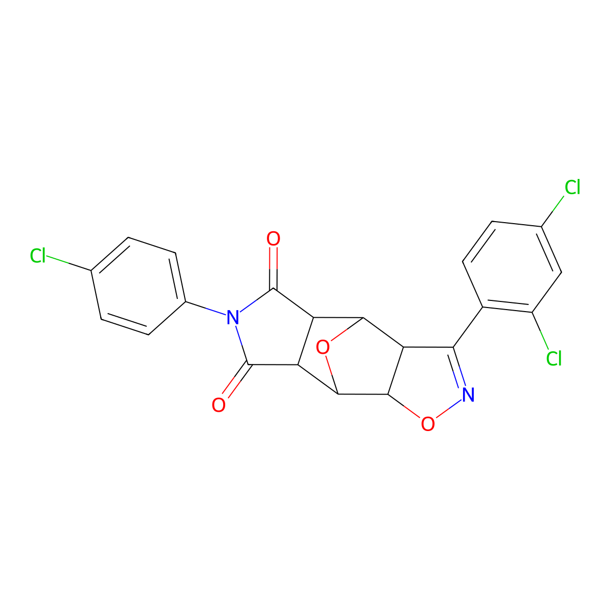 (3aS,4R,4aS,7aR,8R,8aS)-6-(4-chlorophenyl)-3-(2,4-dichlorophenyl)-4a,7a,8,8a-tetrahydro-3aH-4,8-epoxy[1,2]oxazolo[4,5-f]isoindole-5,7(4H,6H)-dione molecular structure, CAS 1013885-82-9