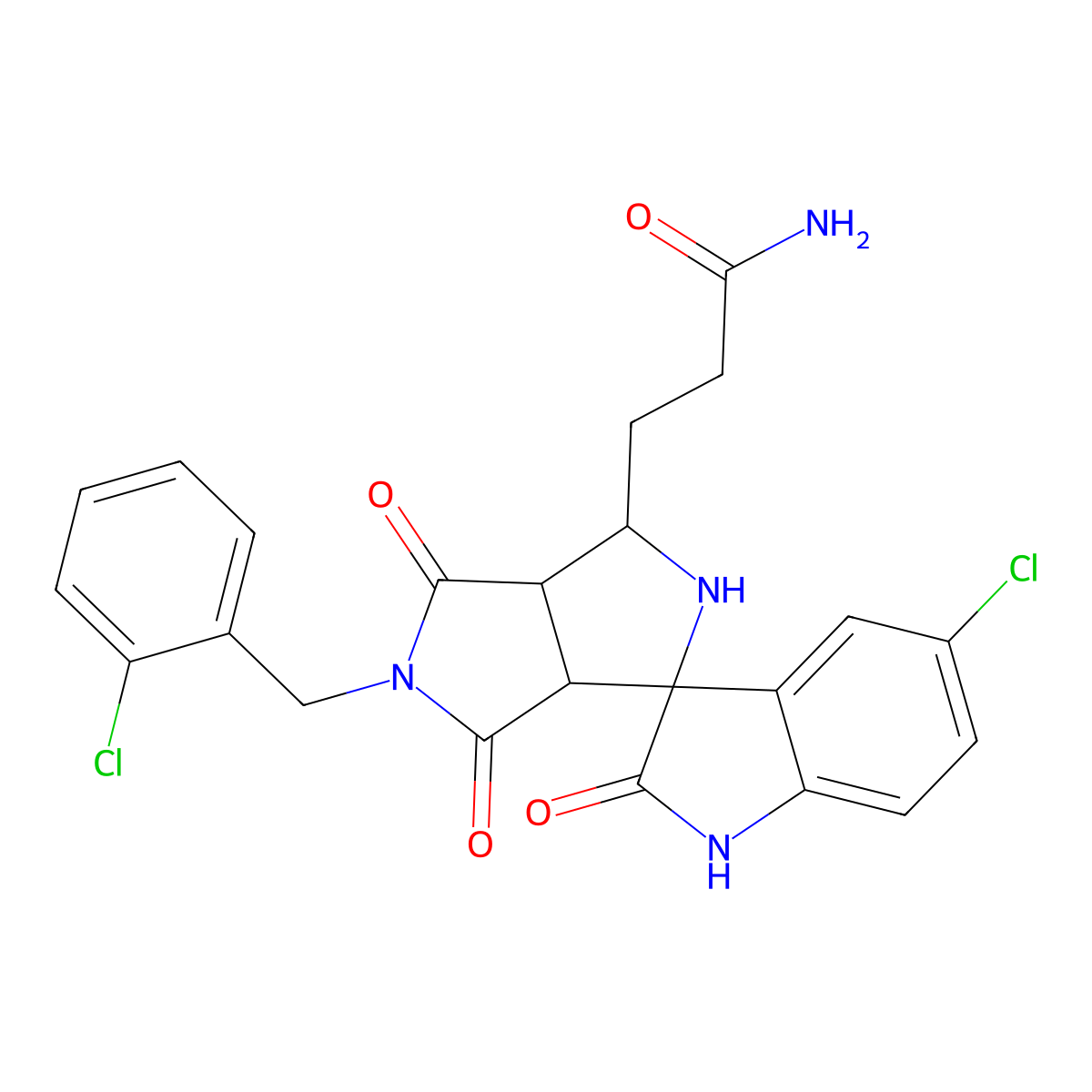 3-[(3aR,6aS)-5'-chloro-5-[(2-chlorophenyl)methyl]-2',4,6-trioxospiro[1,2,3a,6a-tetrahydropyrrolo[3,4-c]pyrrole-3,3'-1H-indole]-1-yl]propanamide molecular structure, CAS 1013886-67-3