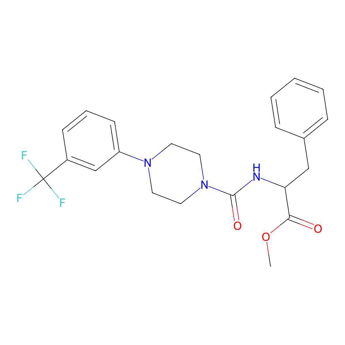 methyl (2S)-3-phenyl-2-[[4-[3-(trifluoromethyl)phenyl]piperazine-1-carbonyl]amino]propanoate molecular structure, CAS 1013887-12-1
