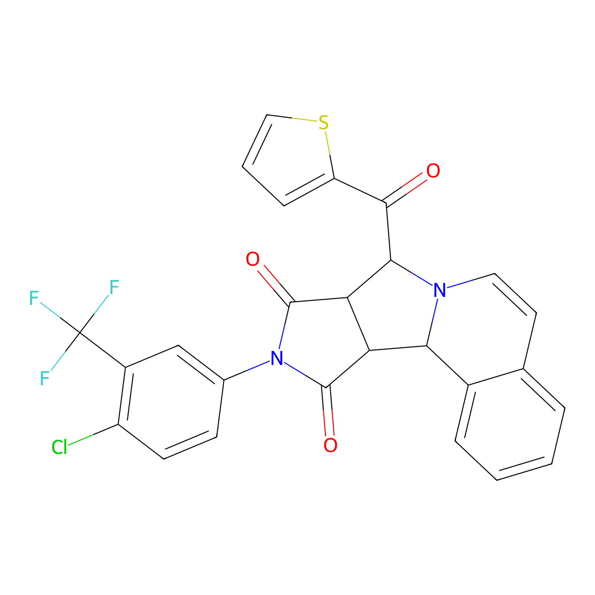 (11S,12R,16S)-14-[4-chloro-3-(trifluoromethyl)phenyl]-11-(thiophene-2-carbonyl)-10,14-diazatetracyclo[8.6.0.02,7.012,16]hexadeca-2,4,6,8-tetraene-13,15-dione molecular structure, CAS 1013887-17-6