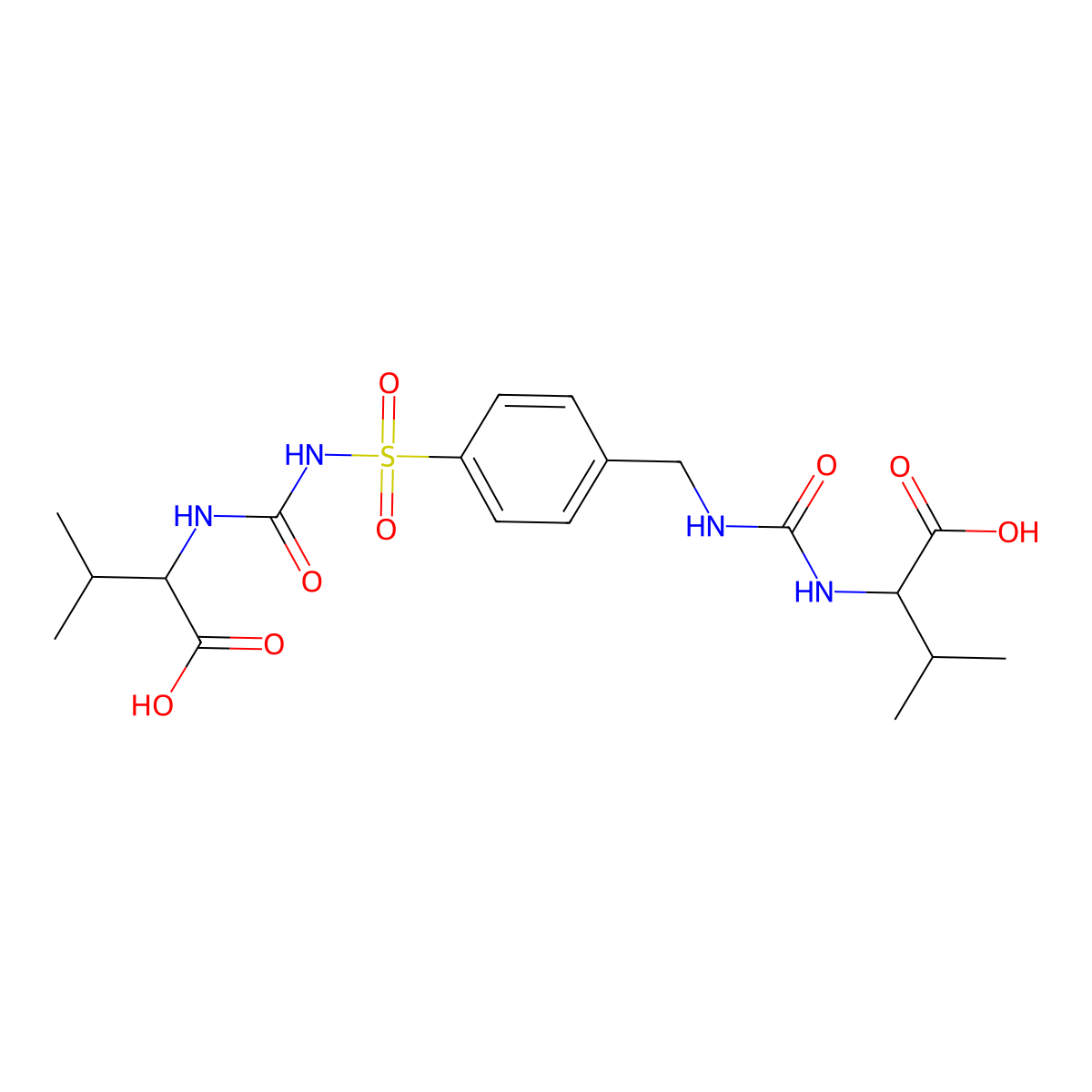 (2S)-2-{[({4-[({[(1S)-1-carboxy-2-methylpropyl]carbamoyl}amino)methyl]phenyl}sulfonyl)carbamoyl]amino}-3-methylbutanoic acid (non-preferred name) molecular structure, CAS 1013887-64-3