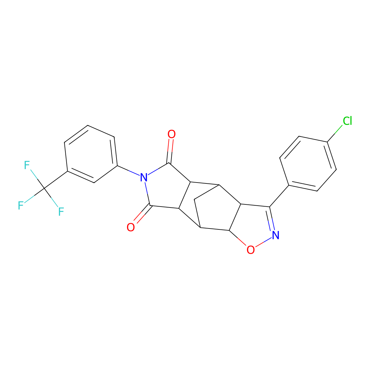 (3aR,4R,4aR,7aS,8R,8aR)-3-(4-chlorophenyl)-6-[3-(trifluoromethyl)phenyl]-4a,7a,8,8a-tetrahydro-3aH-4,8-methano[1,2]oxazolo[4,5-f]isoindole-5,7(4H,6H)-dione molecular structure, CAS 1013887-81-4