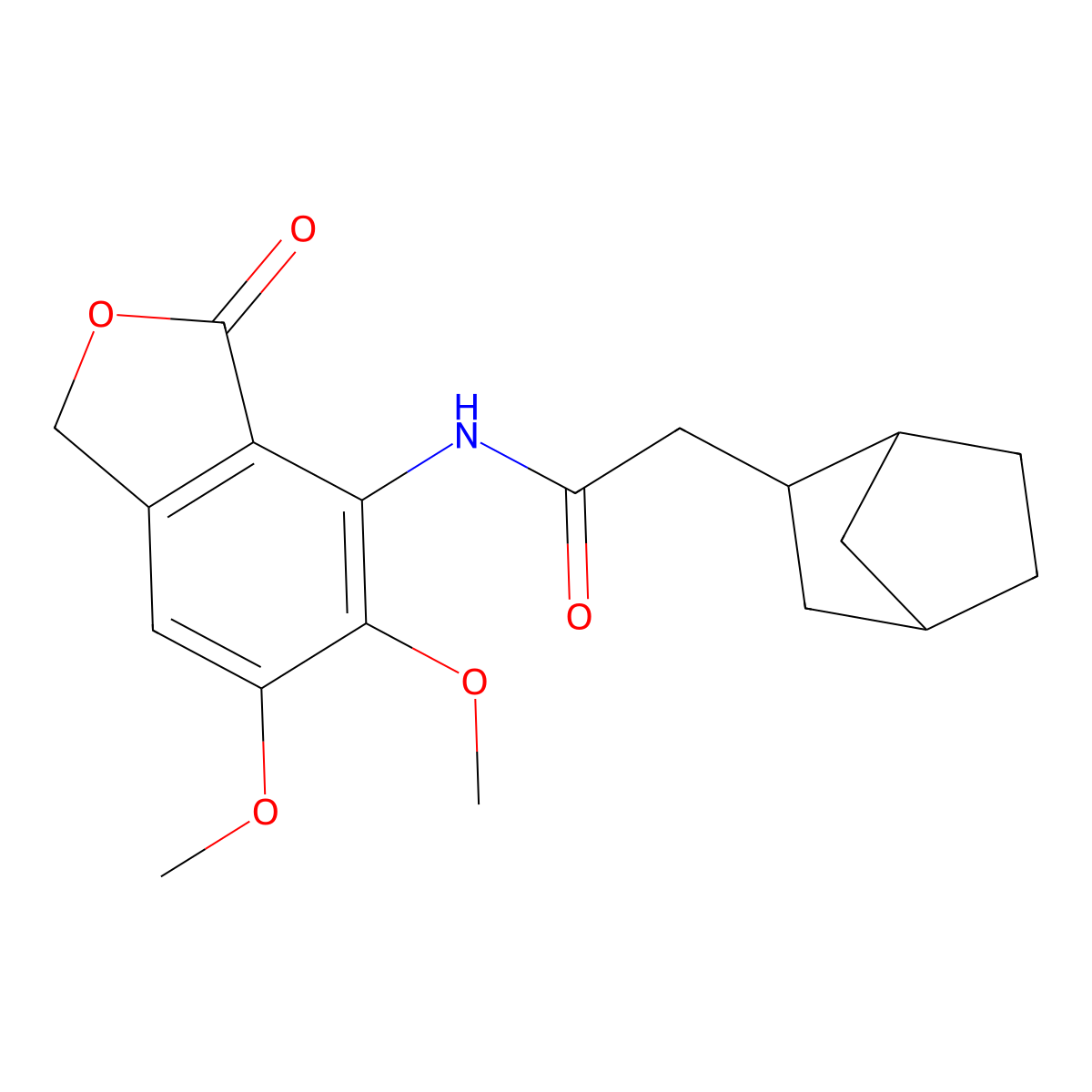 2-(bicyclo[2.2.1]hept-2-yl)-N-(5,6-dimethoxy-3-oxo-1,3-dihydro-2-benzofuran-4-yl)acetamide molecular structure, CAS 1013889-22-9