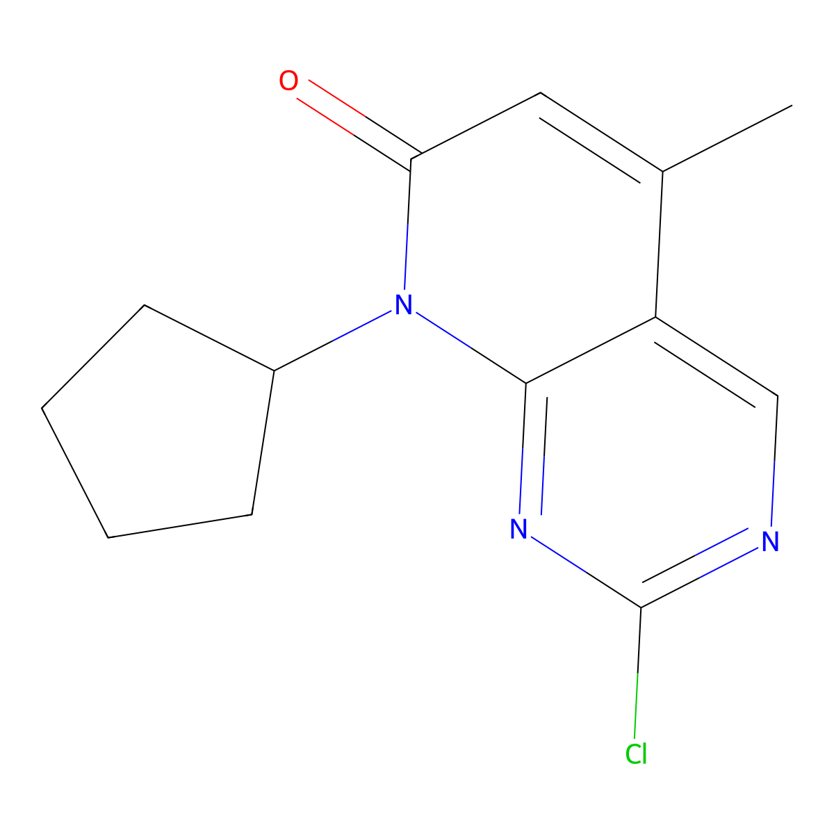 2-chloro-8-cyclopentyl-5-methyl-8H-pyrido(2,3-d)pyrimidin-7-one molecular structure, CAS 1013916-37-4