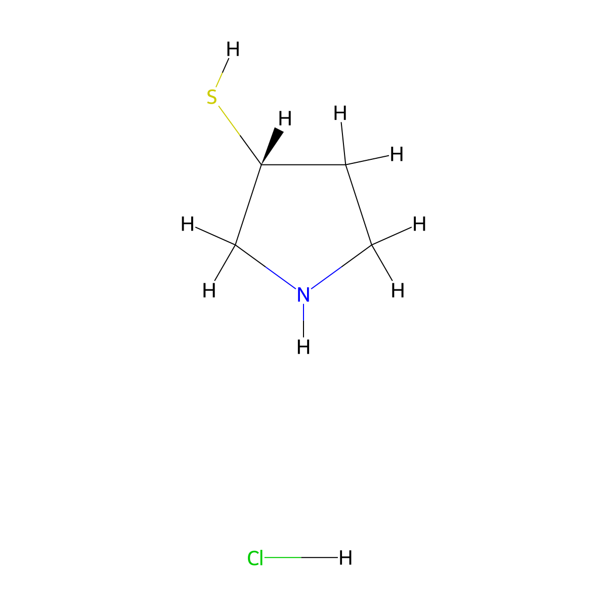 (3R)-pyrrolidine-3-thiol hydrochloride molecular structure, CAS 101394-44-9