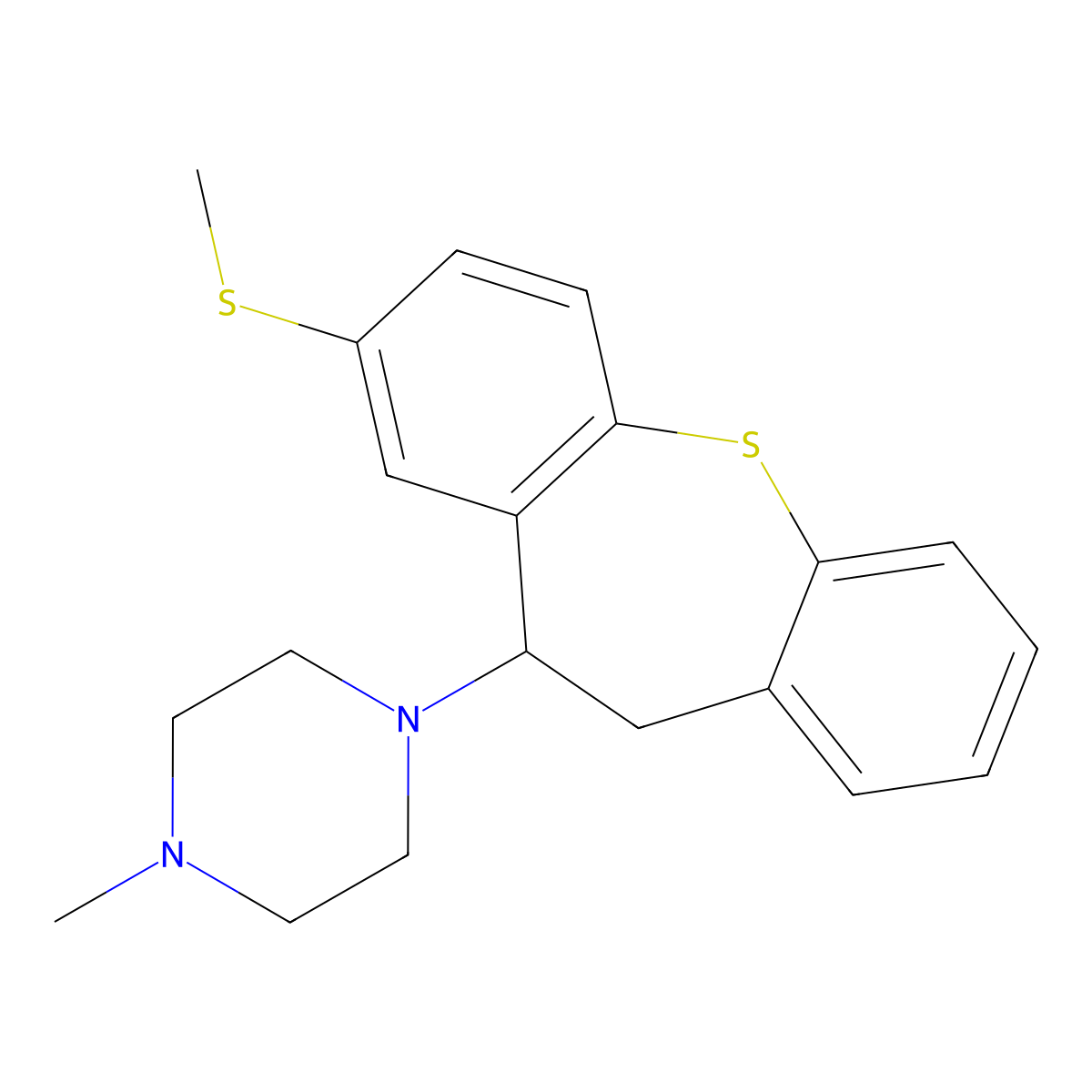 1-methyl-4-[(5~{S})-3-methylsulfanyl-5,6-dihydrobenzo[b][1]benzothiepin-5-yl]piperazine molecular structure, CAS 101395-29-3