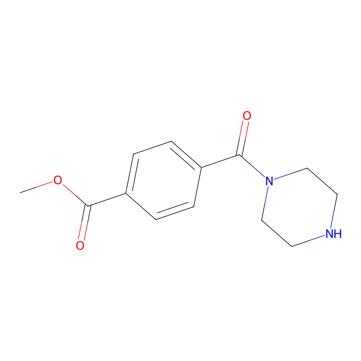 Methyl 4-(piperazine-1-carbonyl)benzoate molecular structure, CAS 1013967-02-6