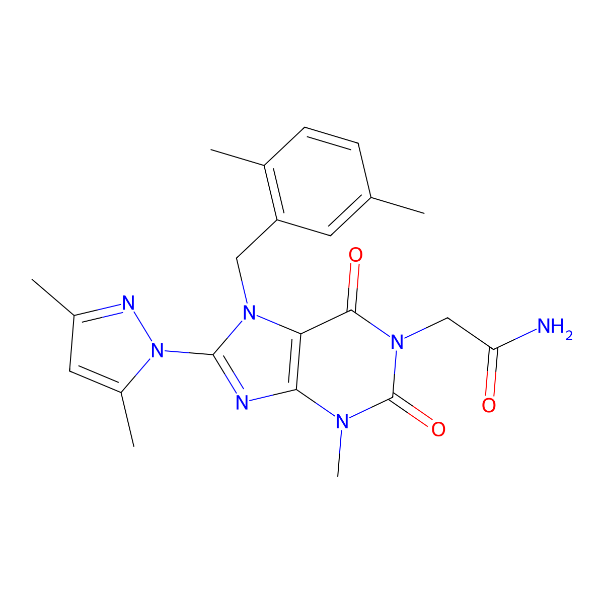 2-[7-[(2,5-Dimethylphenyl)methyl]-8-(3,5-dimethylpyrazol-1-yl)-3-methyl-2,6-dioxopurin-1-yl]acetamide molecular structure, CAS 1013968-16-5